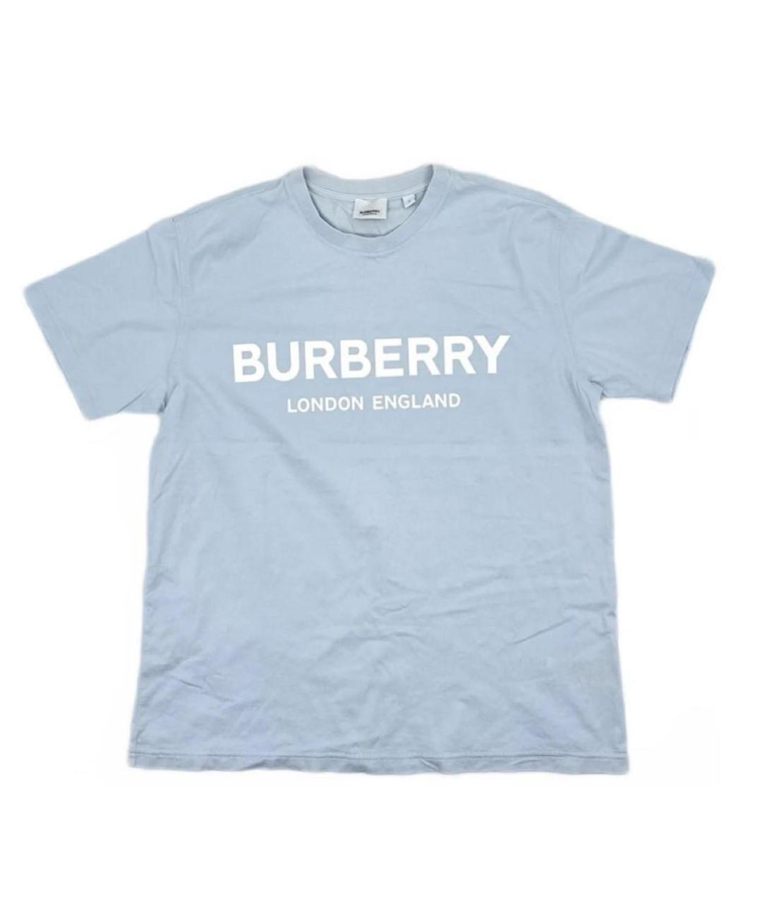 BURBERRY Голубая хлопковая футболка, фото 5