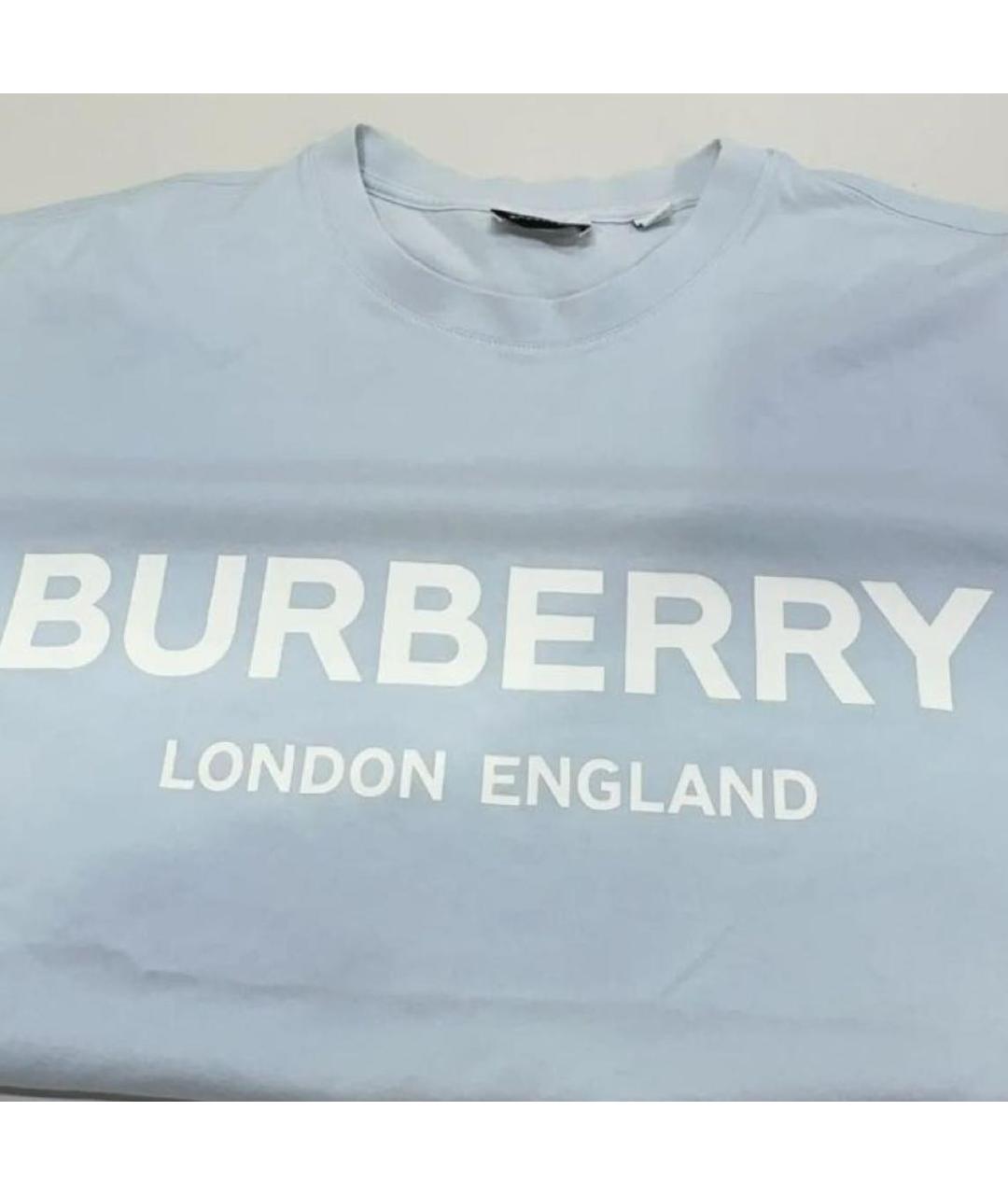 BURBERRY Голубая хлопковая футболка, фото 2