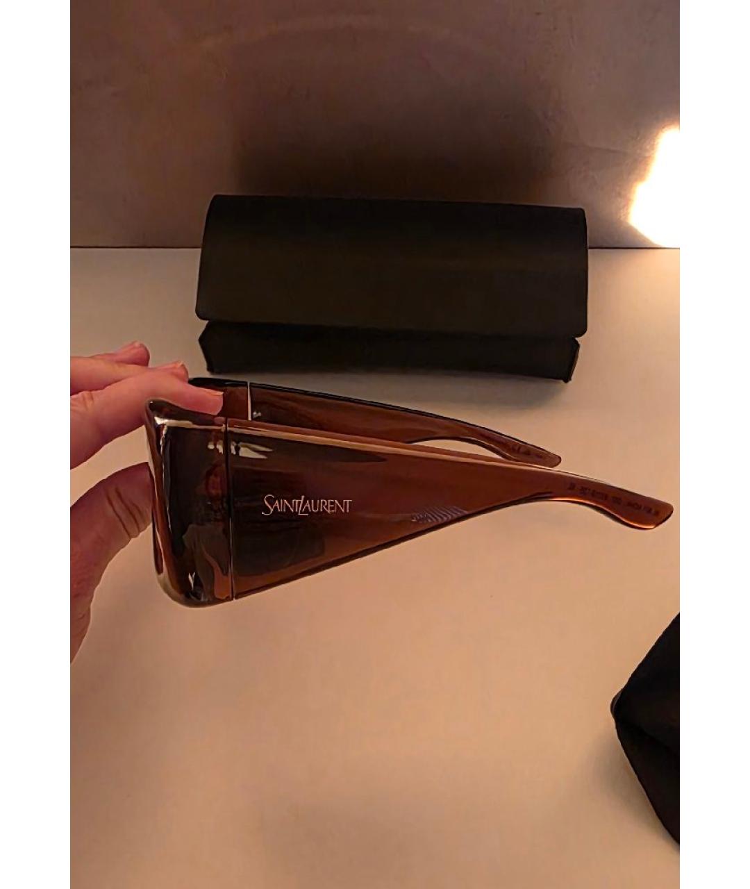 SAINT LAURENT Коричневые пластиковые солнцезащитные очки, фото 3
