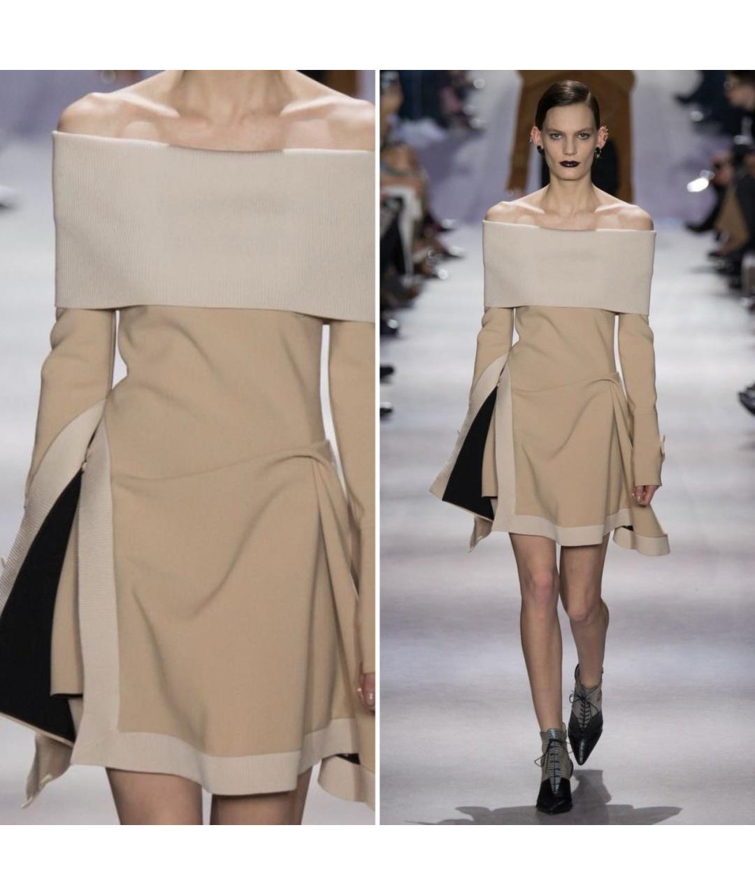 CHRISTIAN DIOR Бежевое ацетатное повседневное платье, фото 2