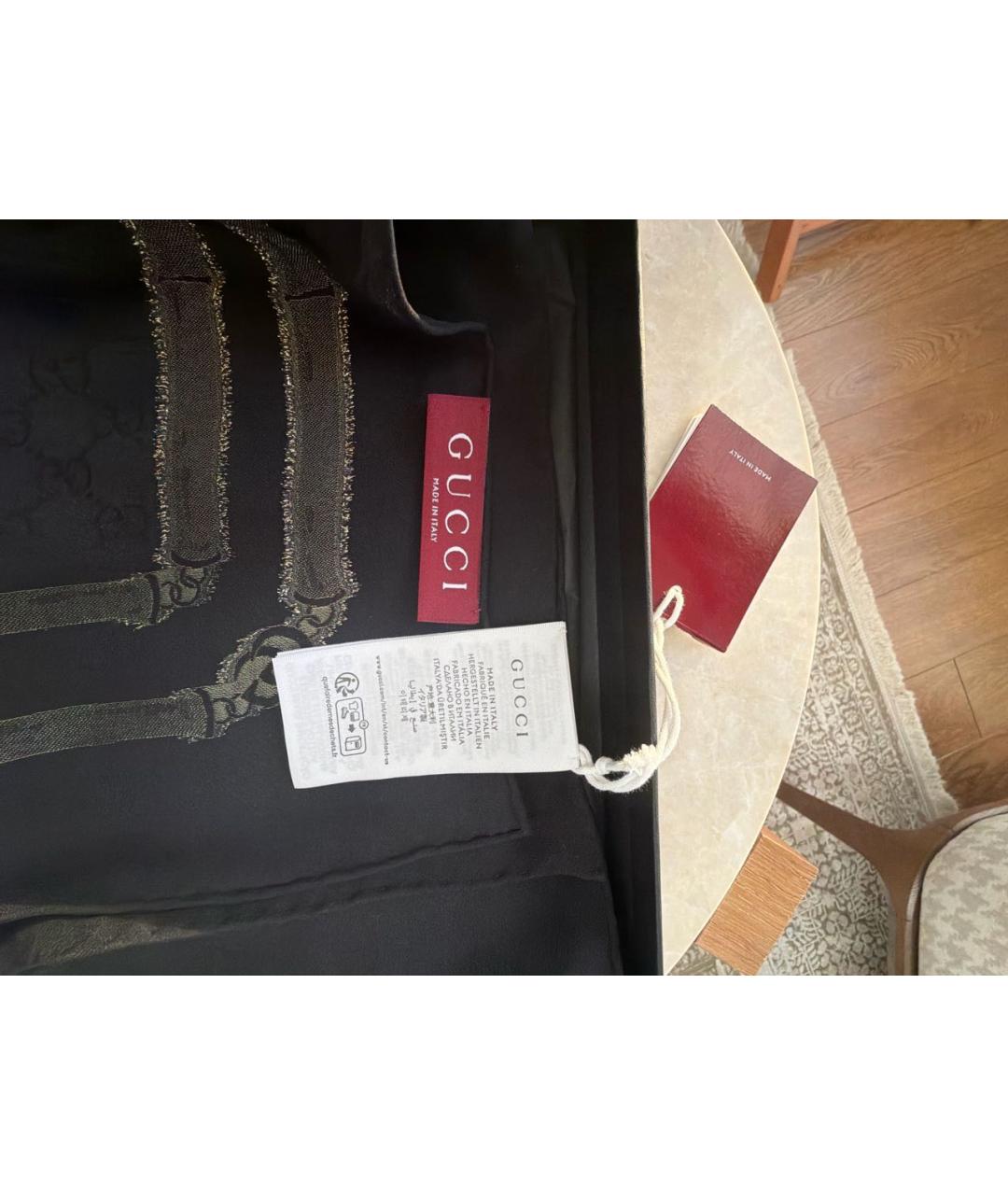GUCCI Черный шелковый шарф, фото 3