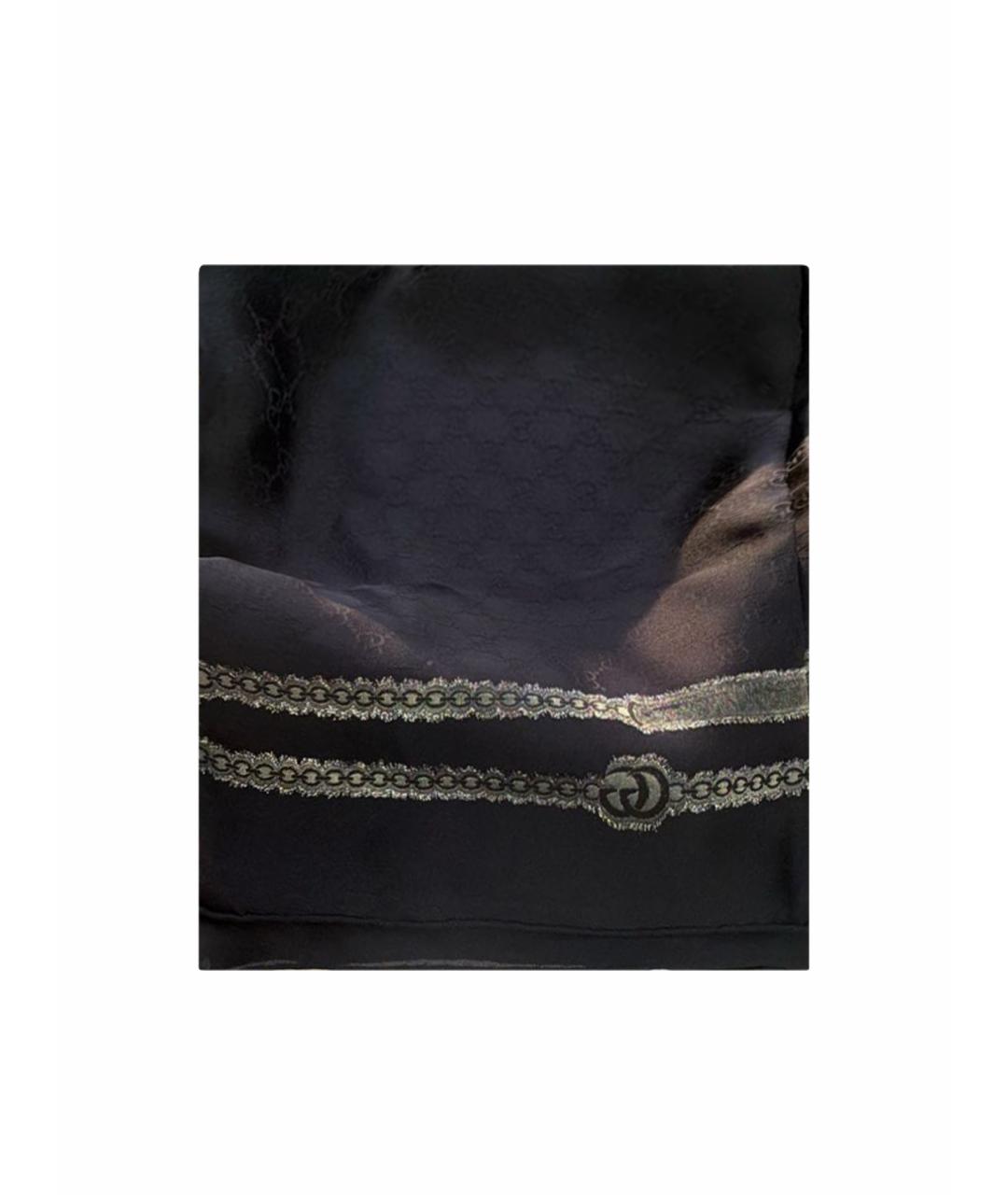GUCCI Черный шелковый шарф, фото 1