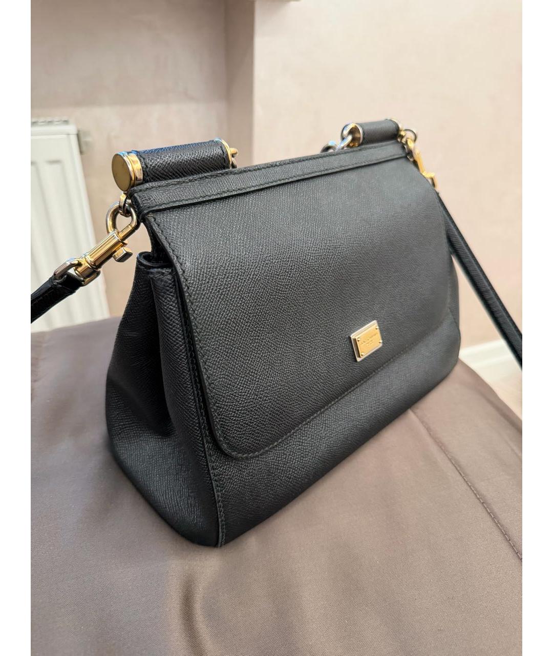 DOLCE&GABBANA Черная кожаная сумка с короткими ручками, фото 2