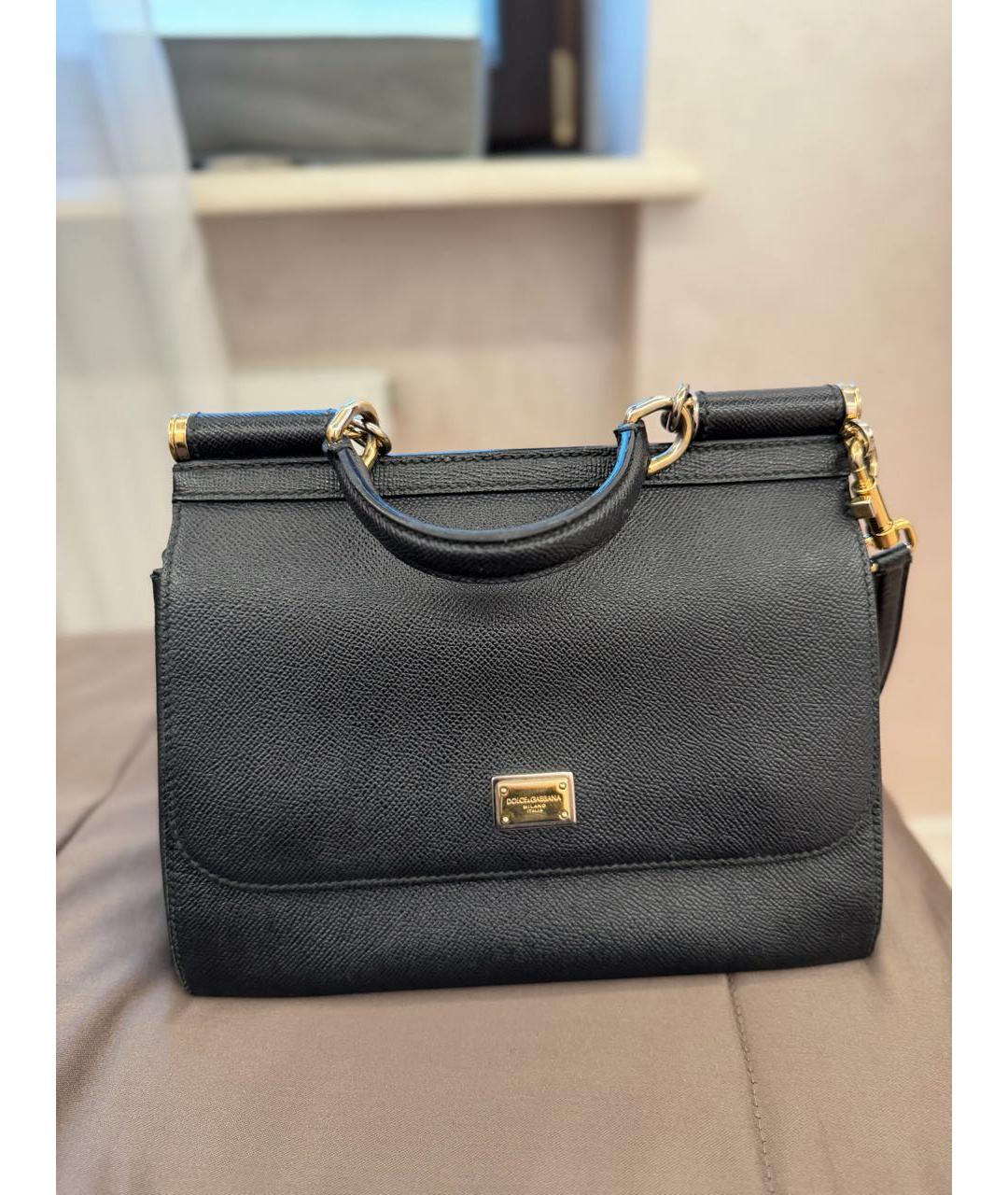 DOLCE&GABBANA Черная кожаная сумка с короткими ручками, фото 5