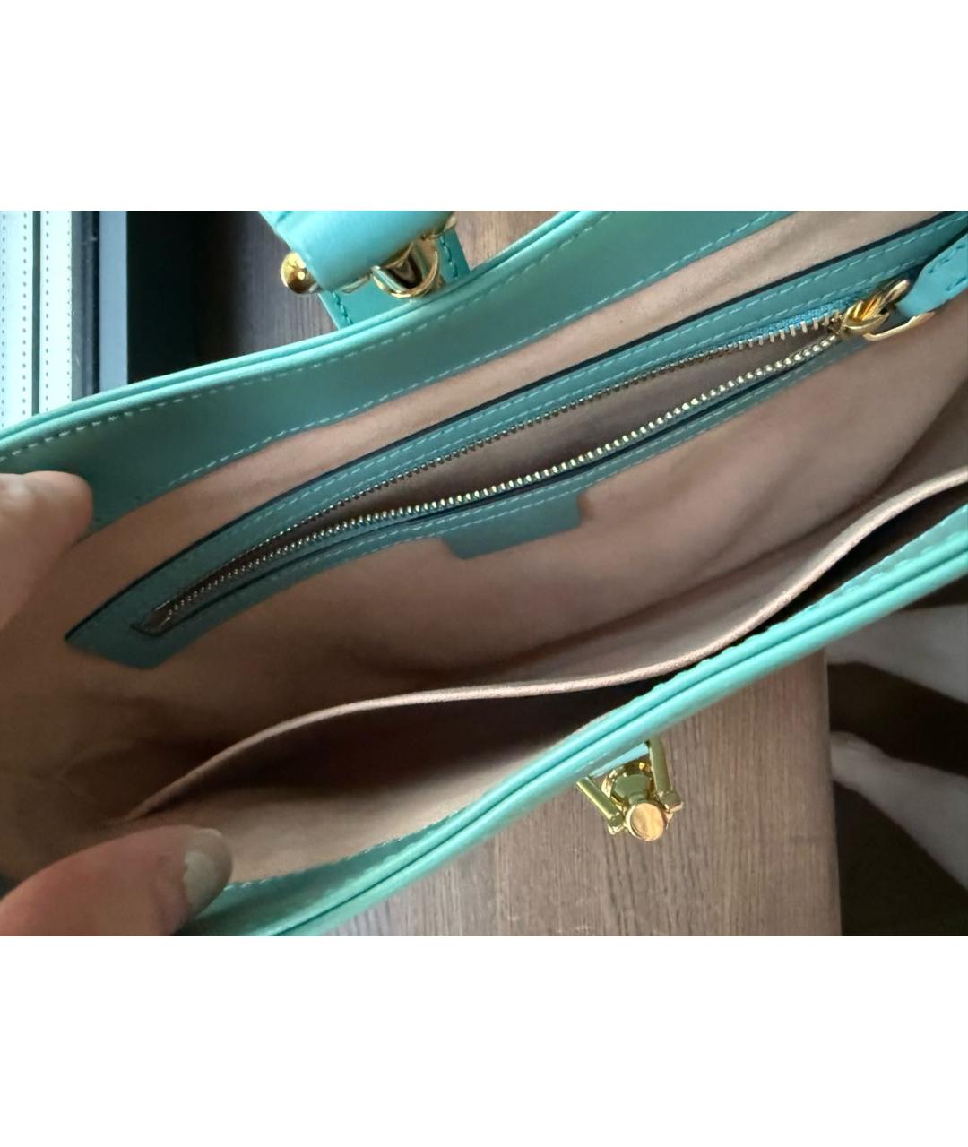 GUCCI Бирюзовая кожаная сумка с короткими ручками, фото 5