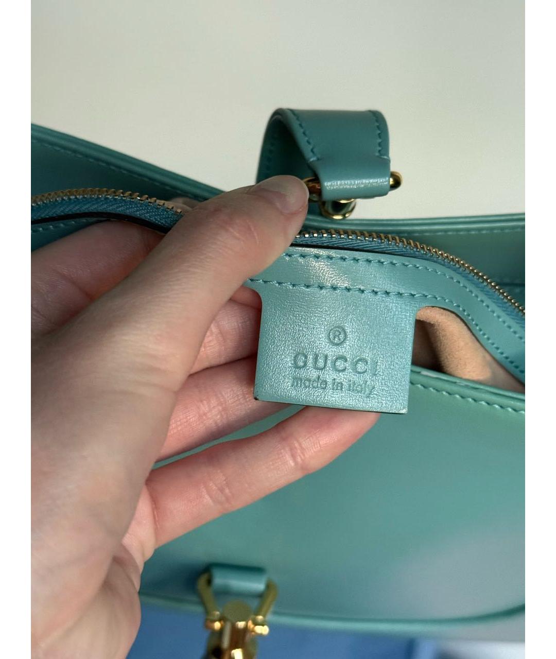 GUCCI Бирюзовая кожаная сумка с короткими ручками, фото 6