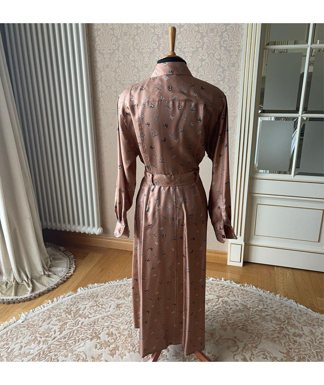 MAX MARA Коричневое шелковое повседневное платье, фото 2