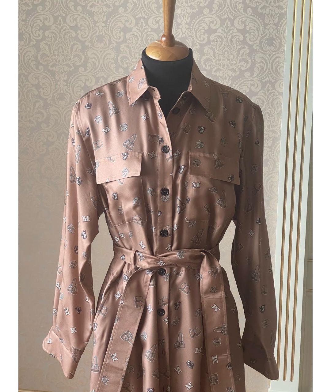 MAX MARA Коричневое шелковое повседневное платье, фото 4