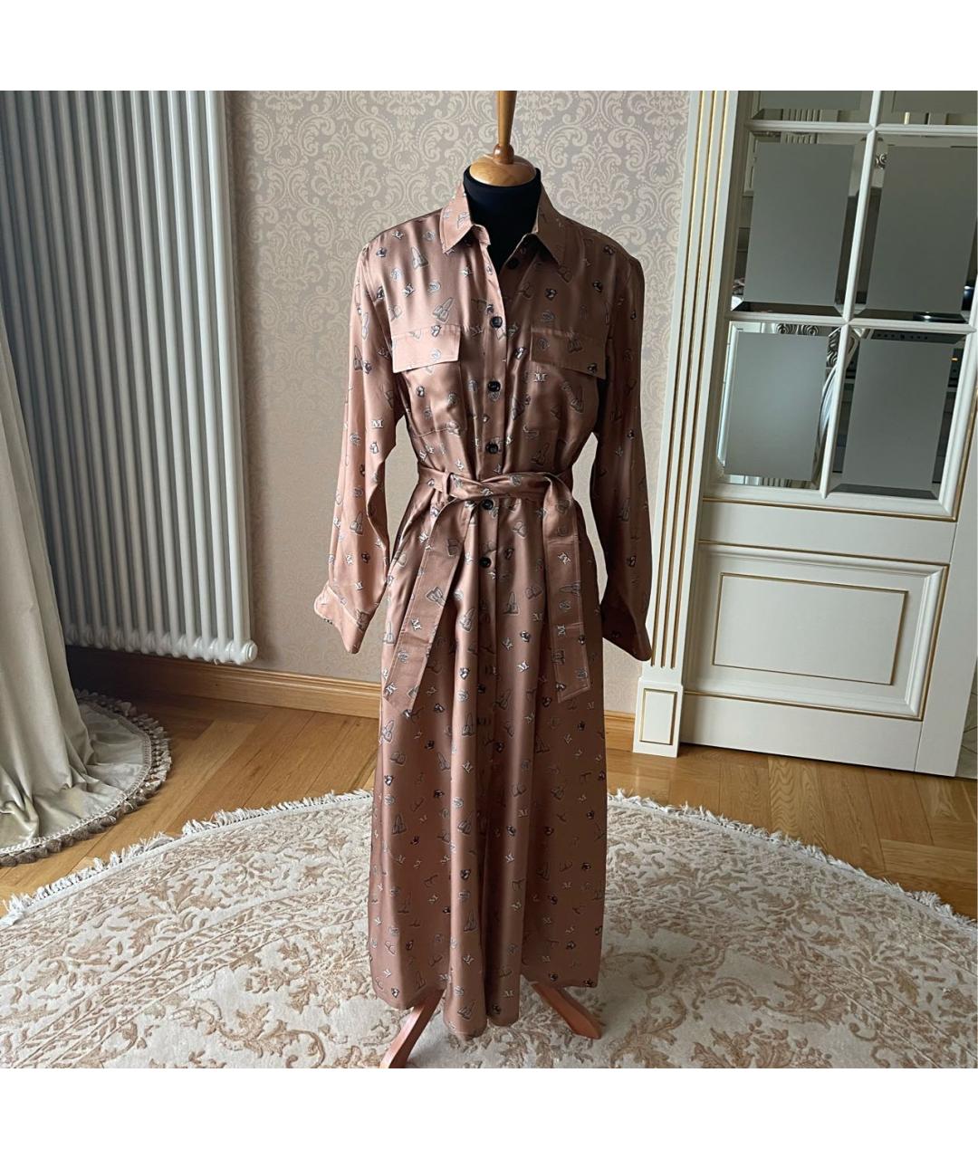 MAX MARA Коричневое шелковое повседневное платье, фото 8