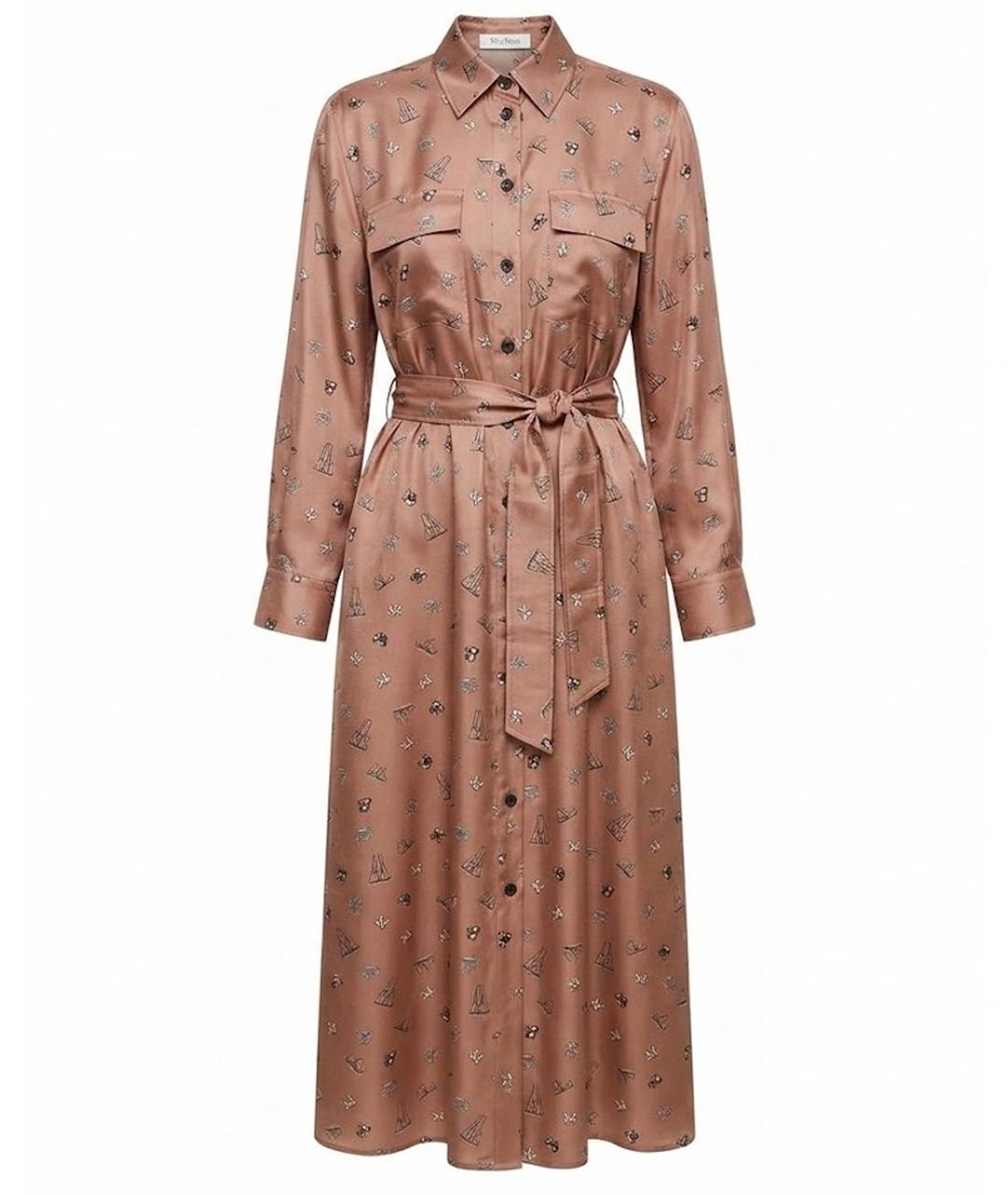 MAX MARA Коричневое шелковое повседневное платье, фото 1