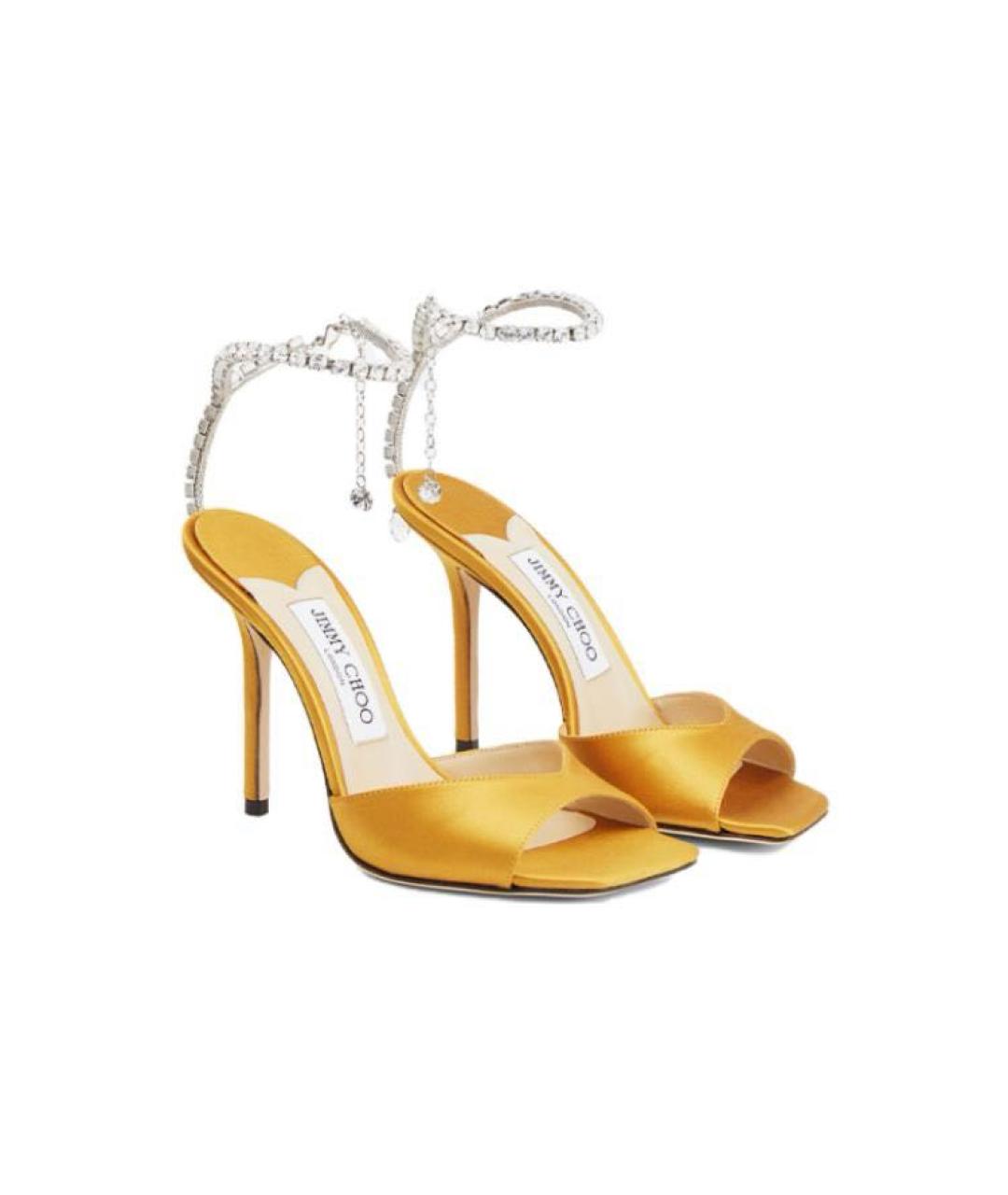JIMMY CHOO Горчичные текстильные босоножки, фото 2
