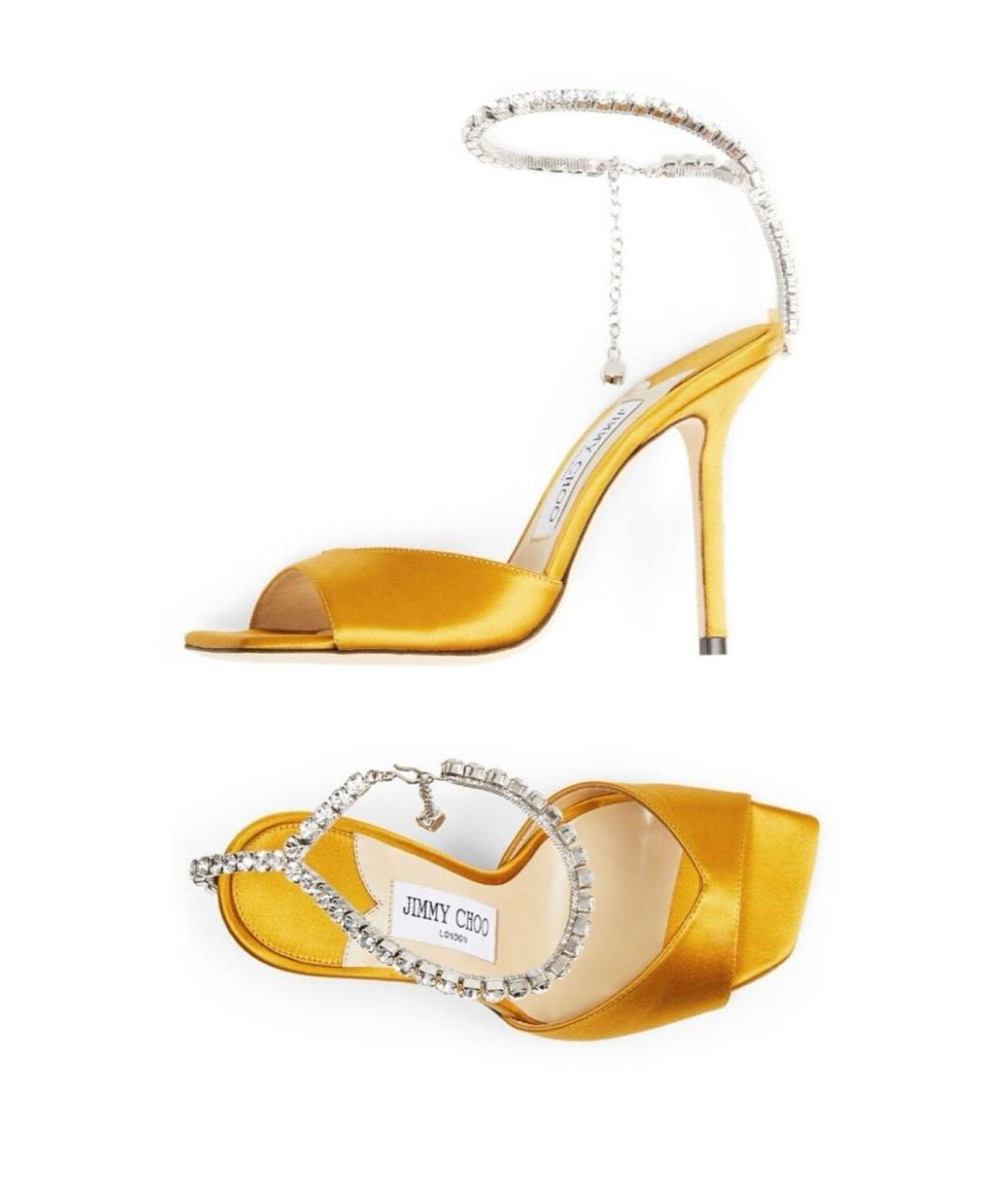 JIMMY CHOO Горчичные текстильные босоножки, фото 5