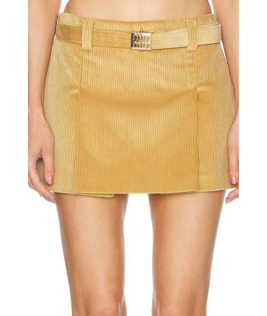 MIU MIU Горчичная хлопковая юбка мини, фото 3