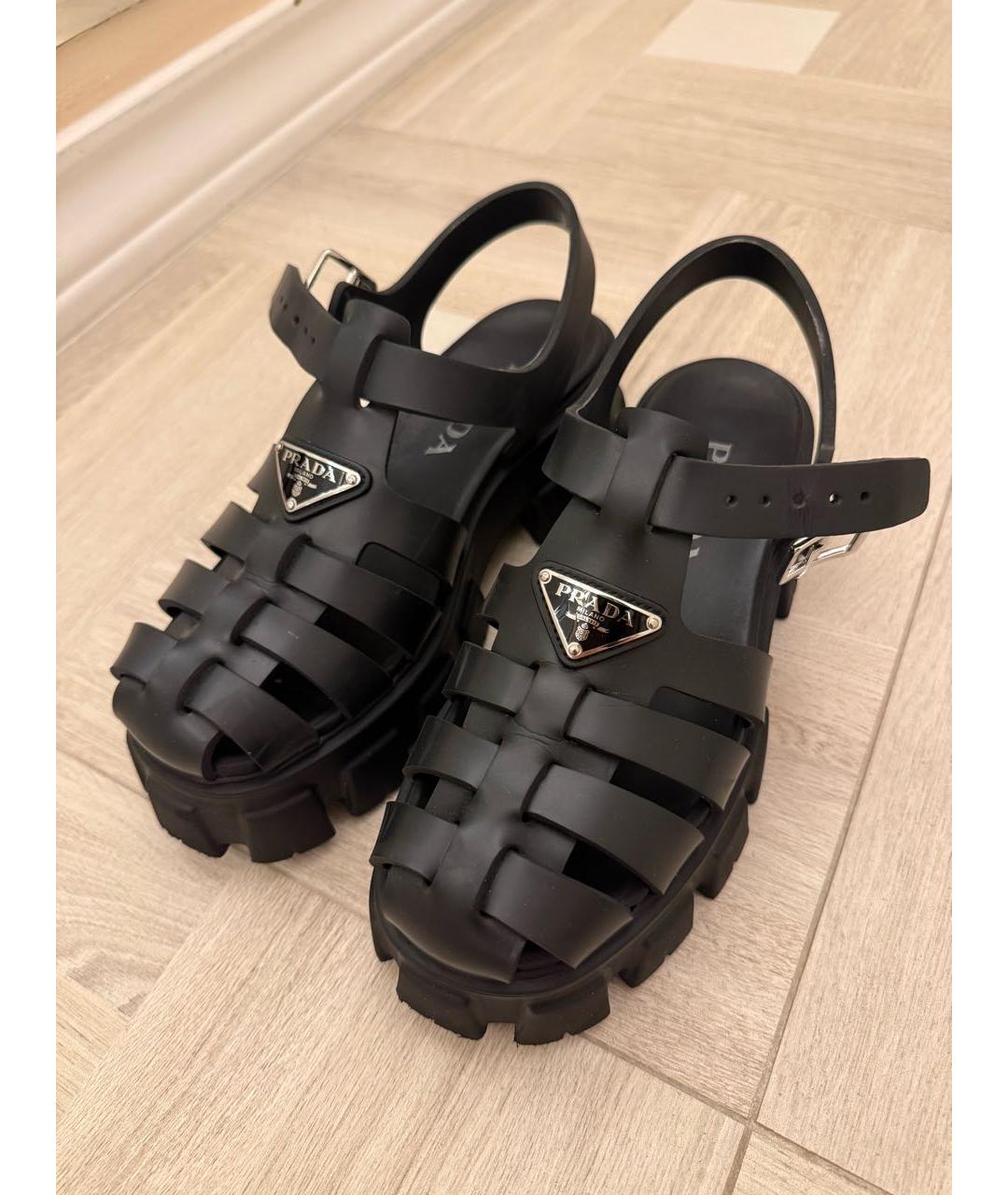PRADA Черные резиновые сандалии, фото 2