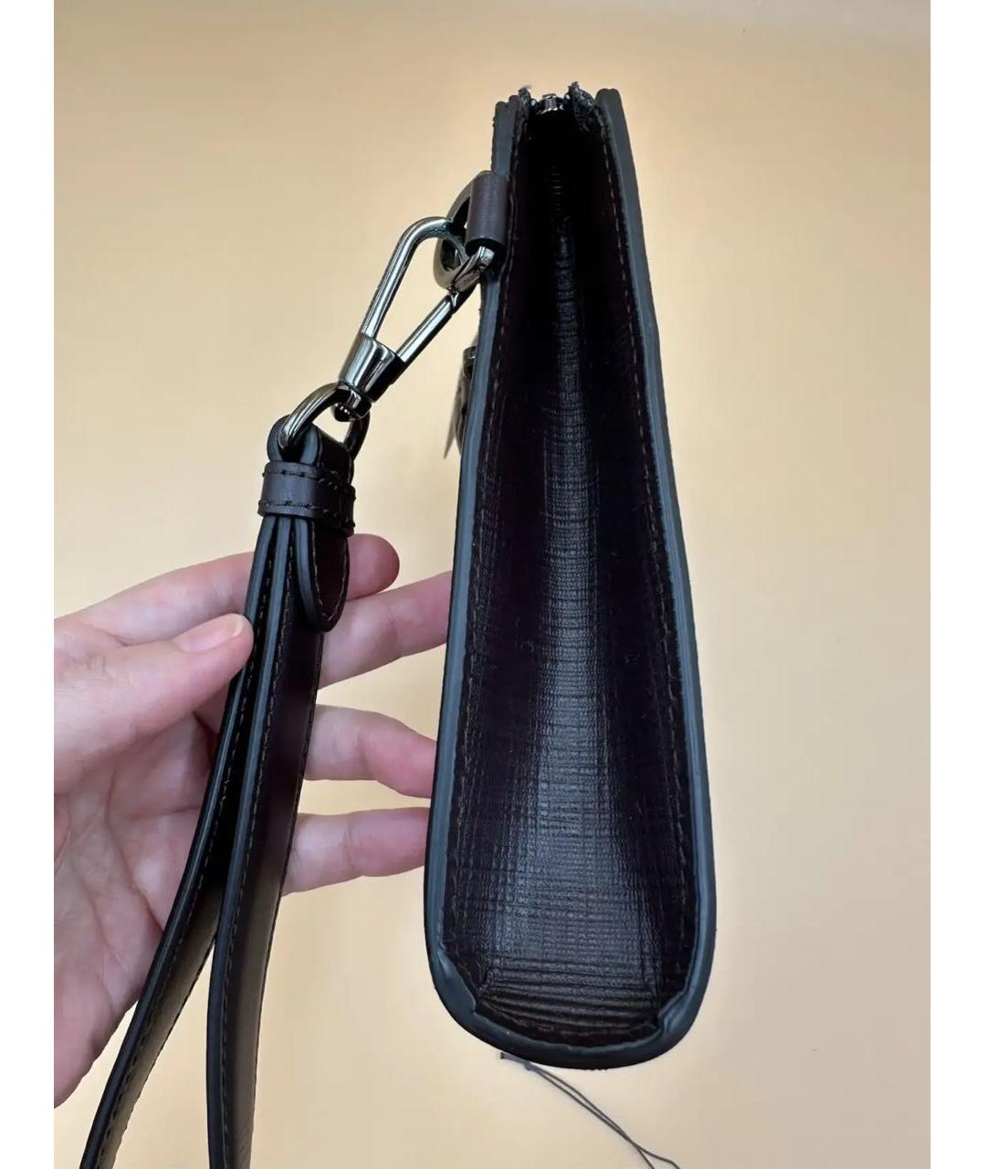 ERMENEGILDO ZEGNA XXX Коричневая кожаная барсетка, фото 7