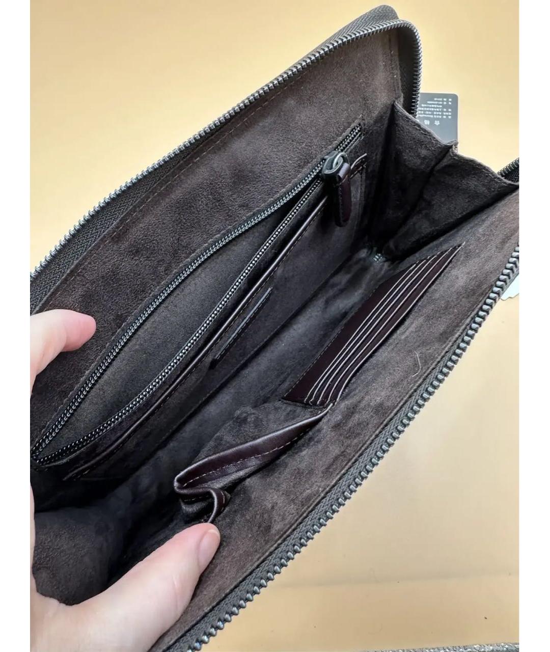 ERMENEGILDO ZEGNA XXX Коричневая кожаная барсетка, фото 3