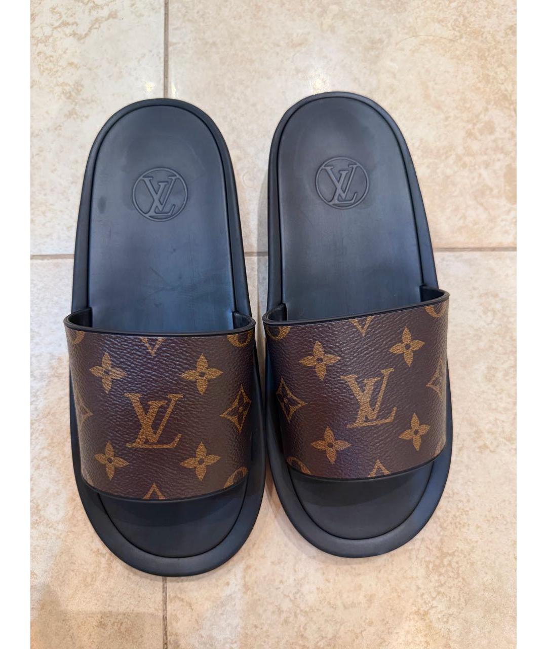 LOUIS VUITTON Коричневые резиновые шлепанцы, фото 4