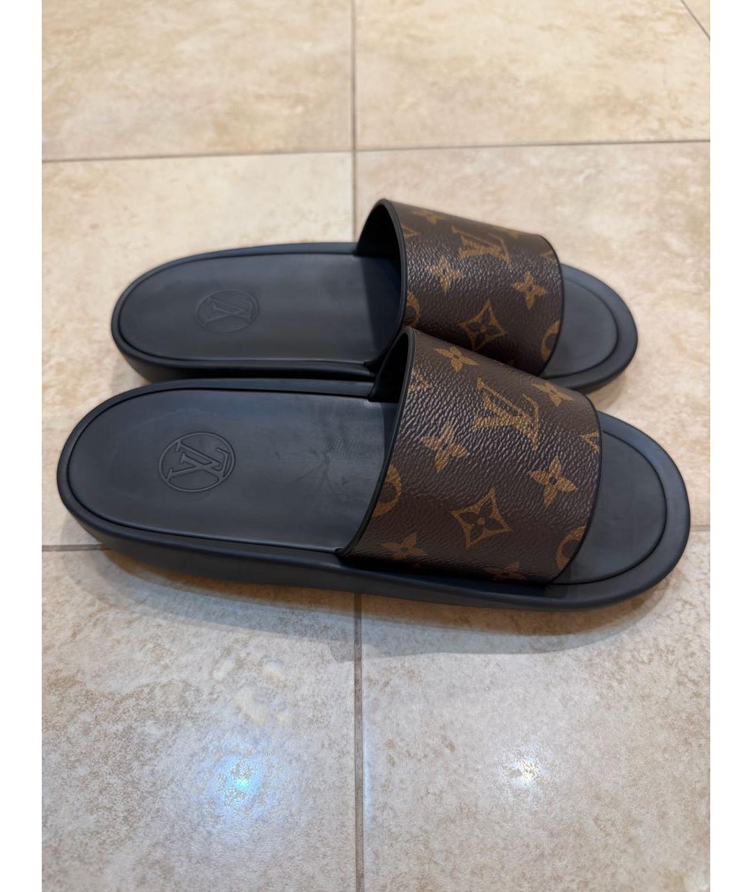 LOUIS VUITTON Коричневые резиновые шлепанцы, фото 6