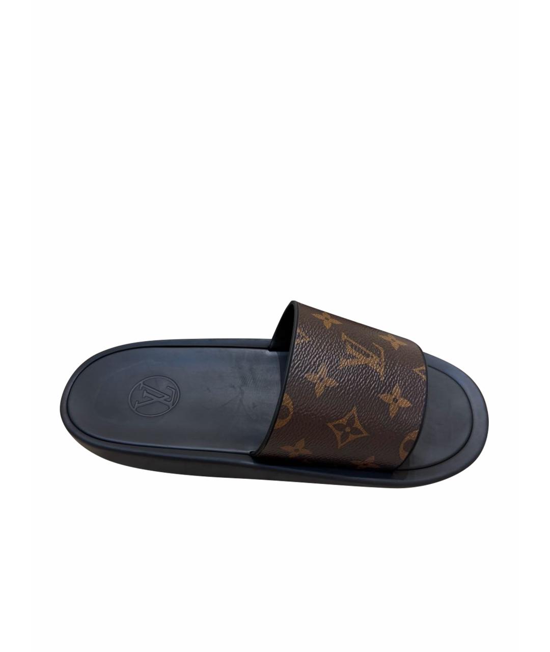 LOUIS VUITTON Коричневые резиновые шлепанцы, фото 1