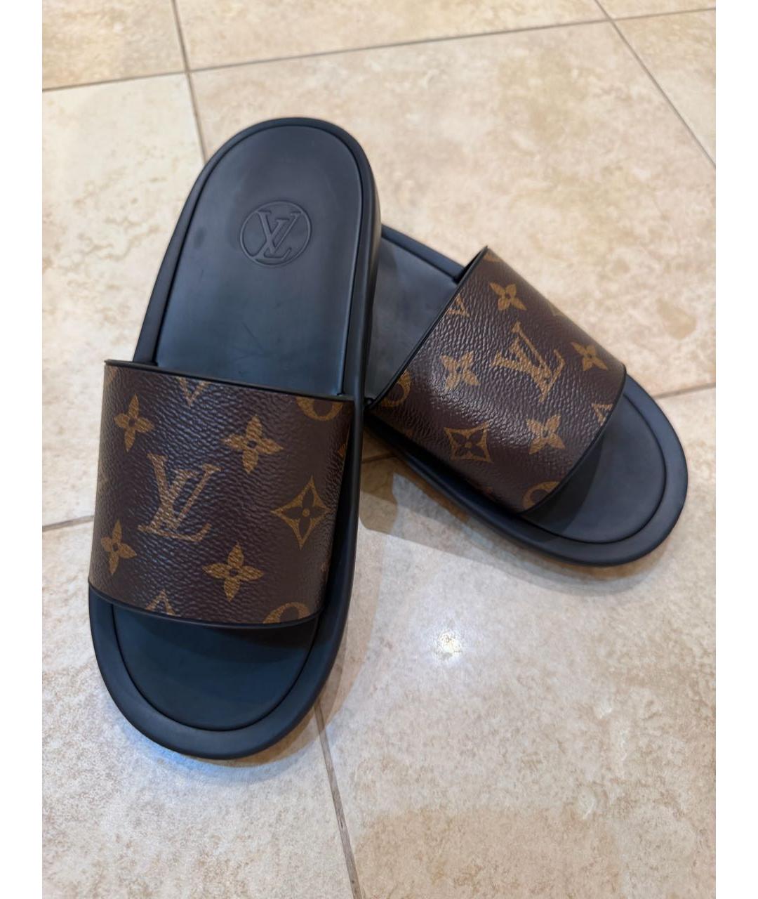 LOUIS VUITTON Коричневые резиновые шлепанцы, фото 5