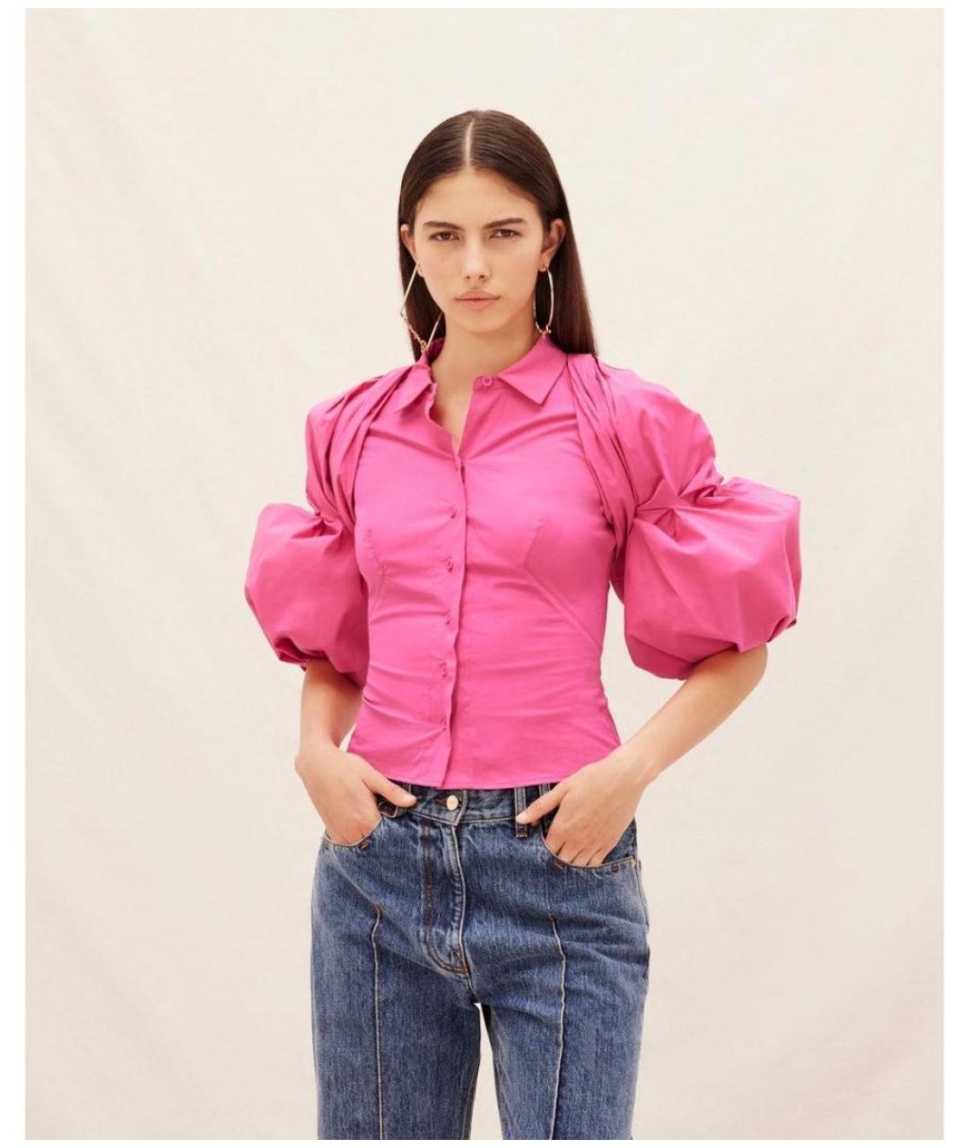 JACQUEMUS Фуксия хлопко-эластановая рубашка, фото 2
