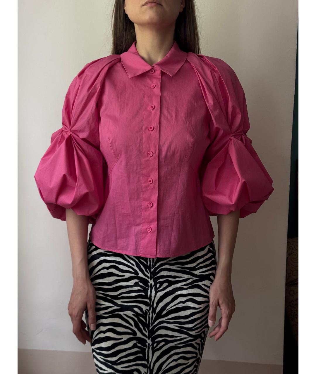 JACQUEMUS Фуксия хлопко-эластановая рубашка, фото 4