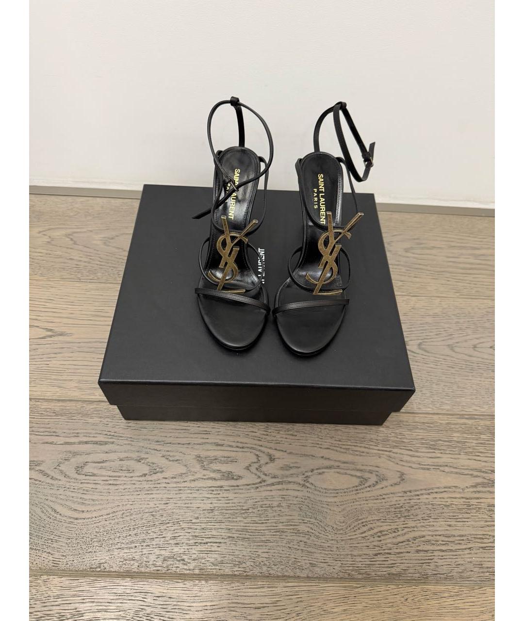 SAINT LAURENT Черные кожаные босоножки, фото 2