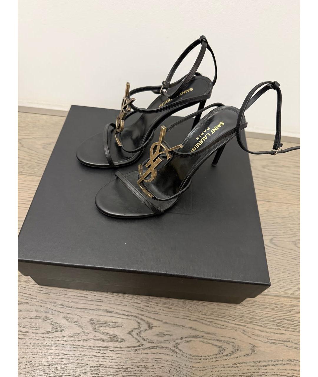 SAINT LAURENT Черные кожаные босоножки, фото 3