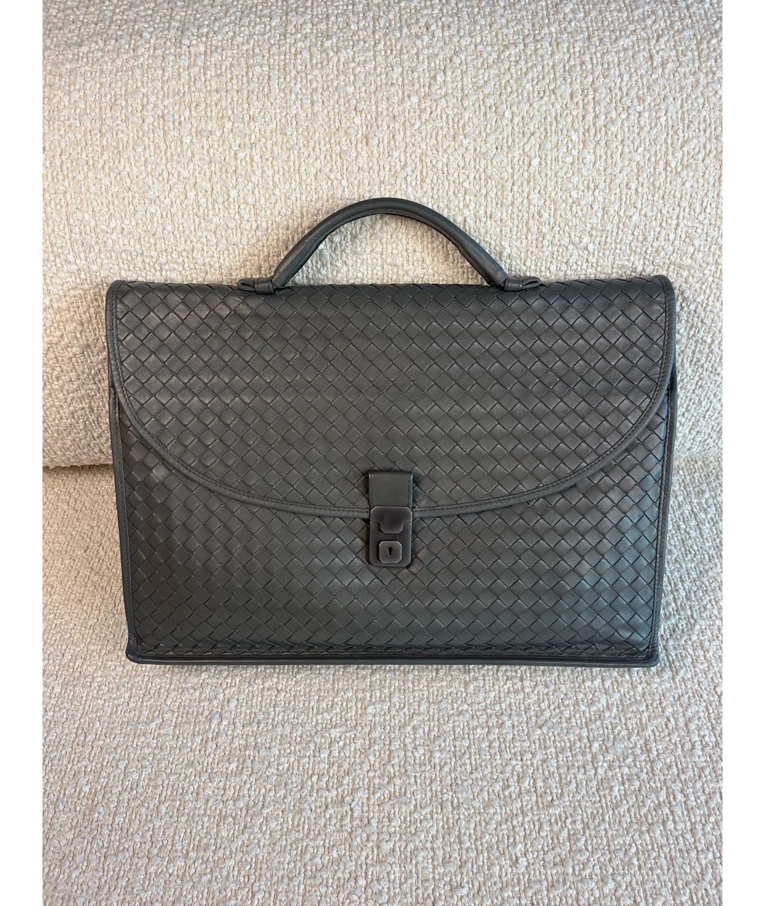 BOTTEGA VENETA Серый кожаный портфель, фото 9