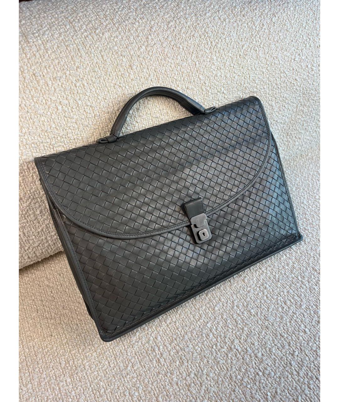 BOTTEGA VENETA Серый кожаный портфель, фото 2