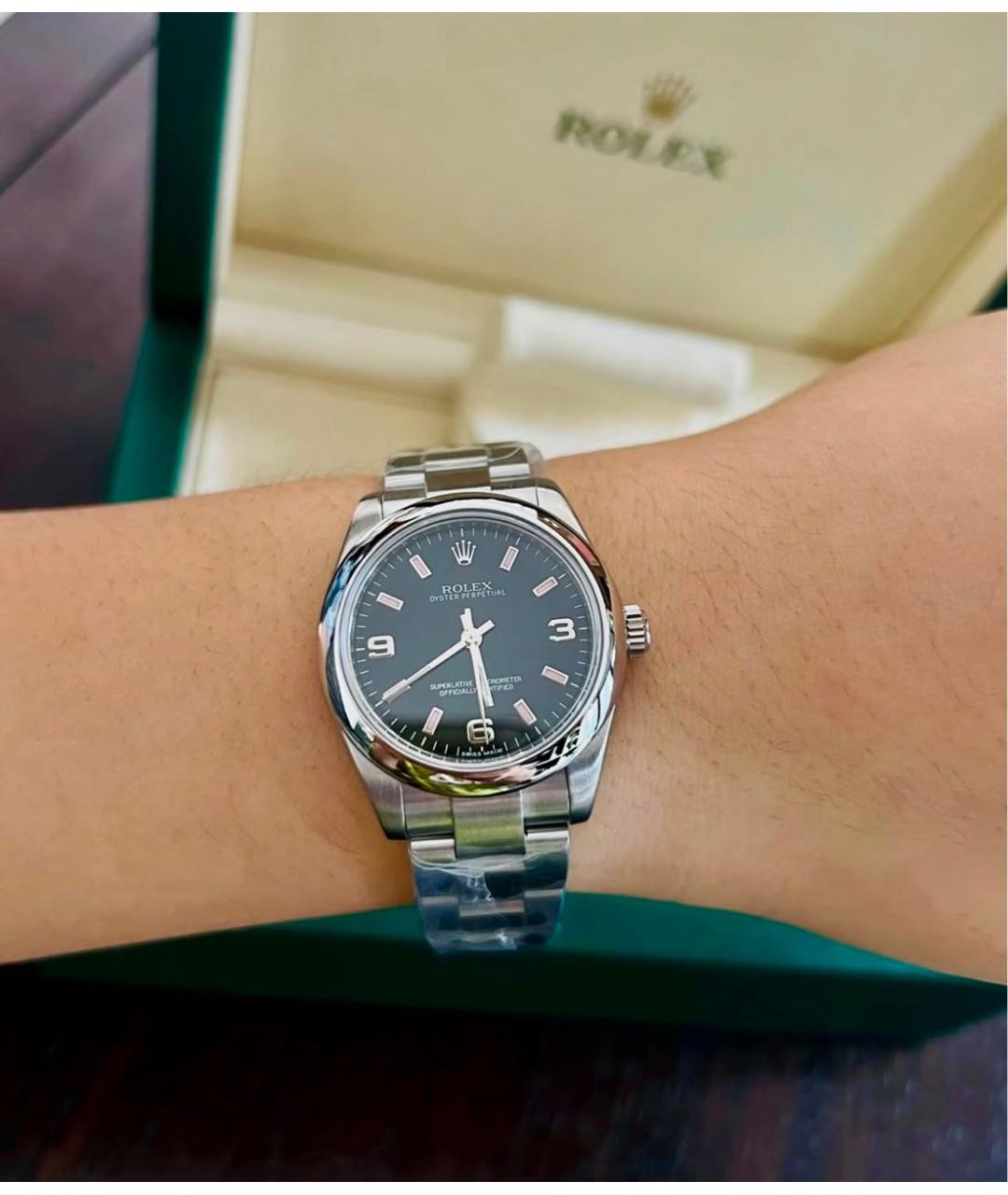 ROLEX Черные металлические часы, фото 4