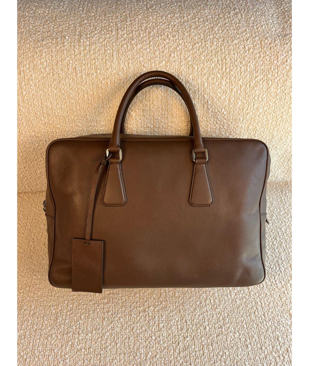 PRADA Коричневый кожаный портфель, фото 9