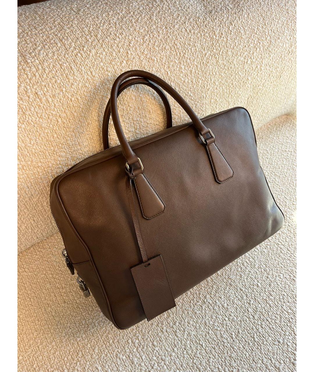 PRADA Коричневый кожаный портфель, фото 2