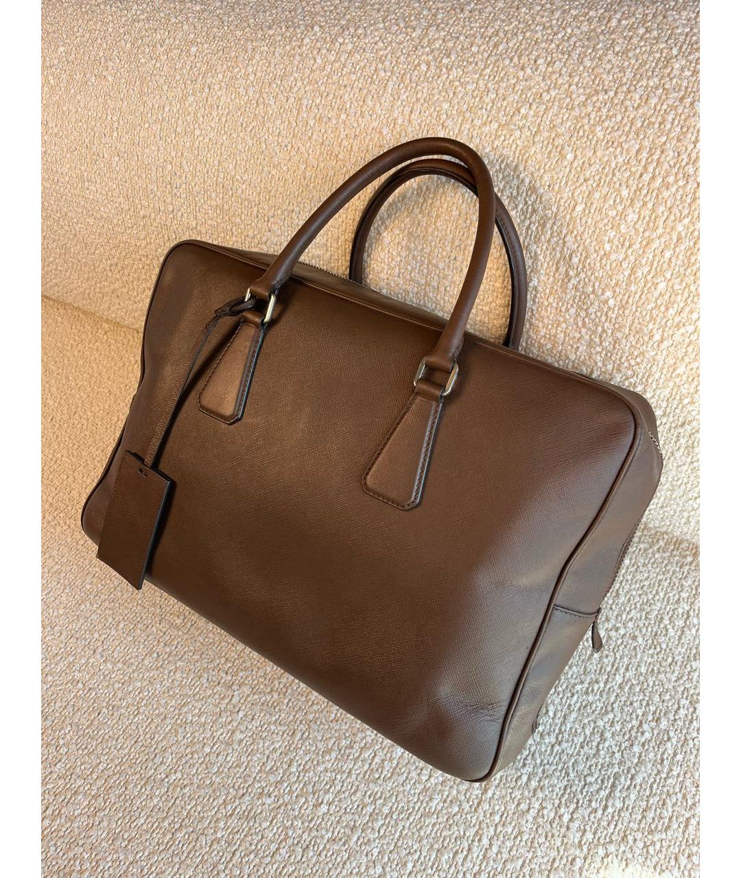 PRADA Коричневый кожаный портфель, фото 5