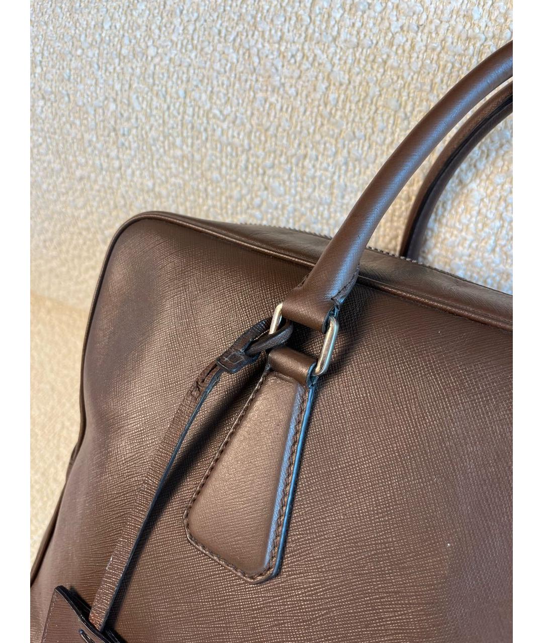 PRADA Коричневый кожаный портфель, фото 6