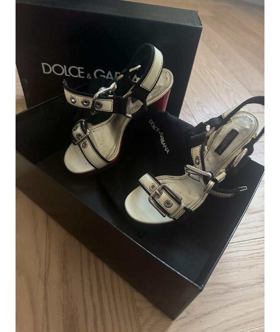 DOLCE&GABBANA Белые кожаные босоножки, фото 5