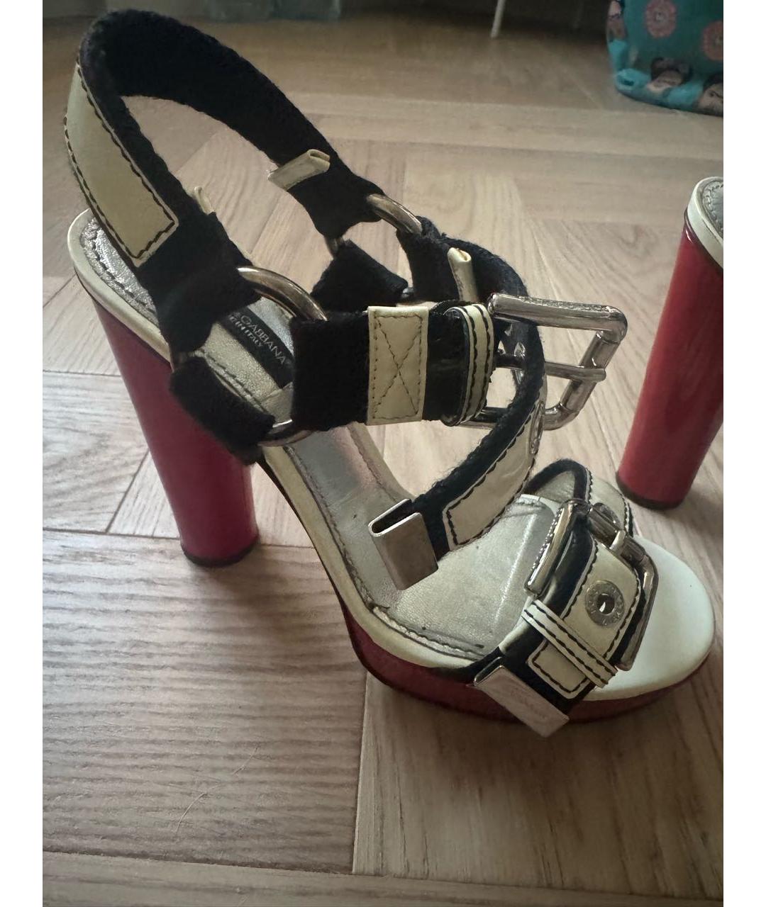 DOLCE&GABBANA Белые кожаные босоножки, фото 2