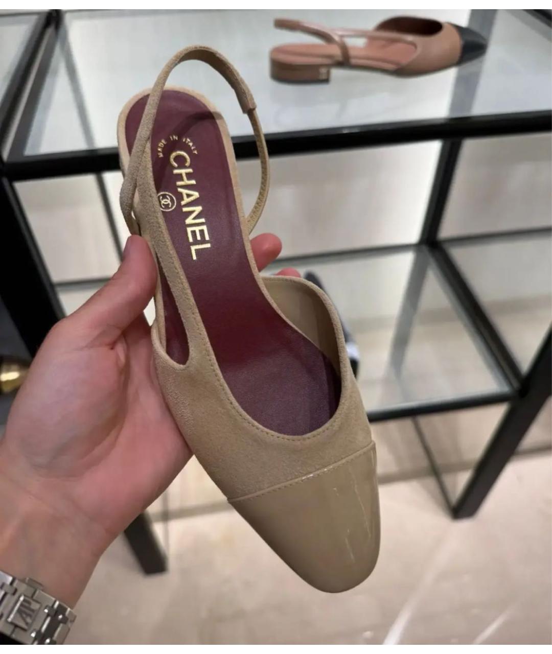 CHANEL Бежевые замшевые туфли, фото 3