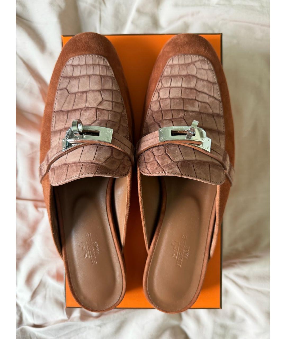 HERMES Коричневые мюли из экзотической кожи, фото 3