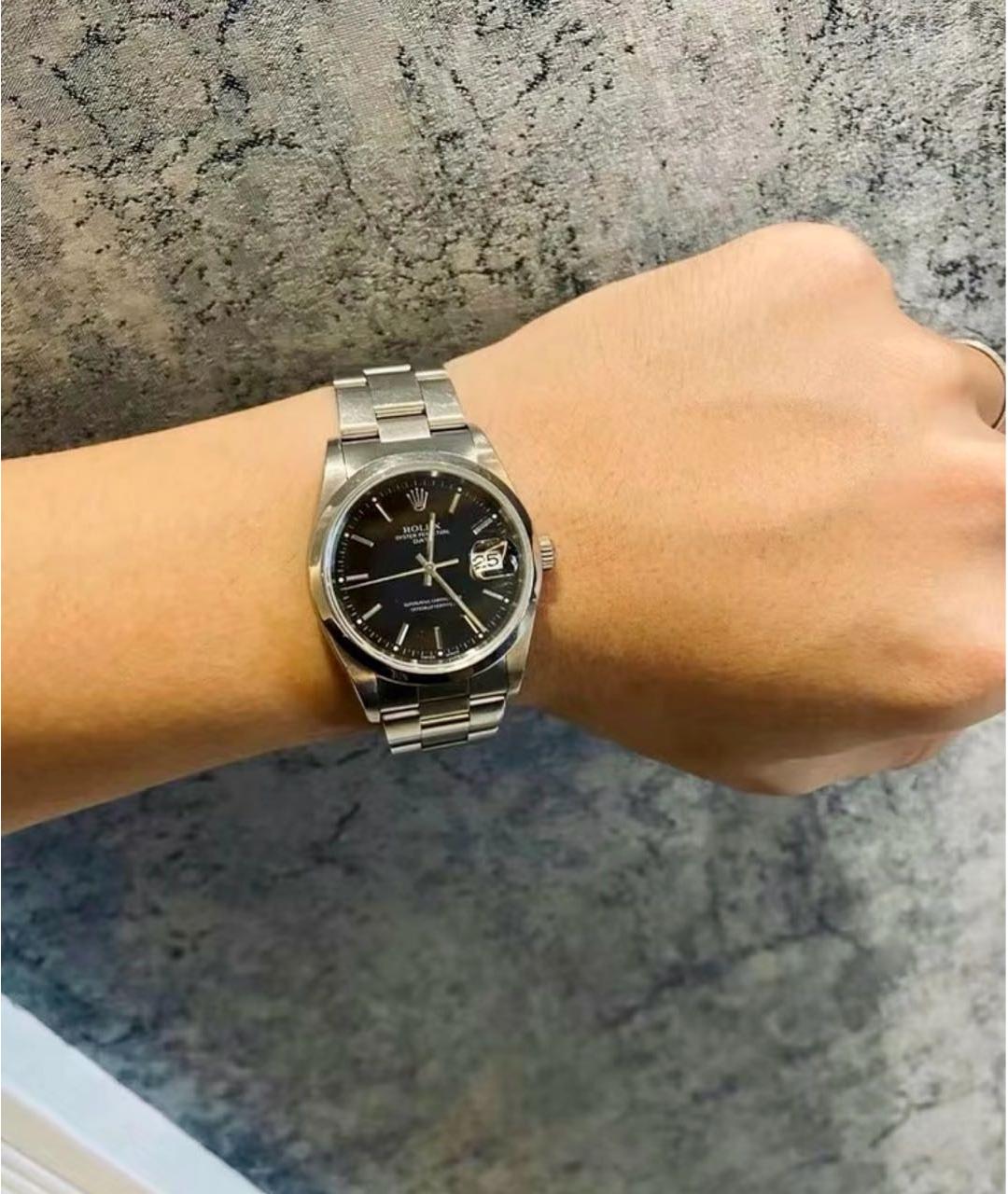 ROLEX Черные металлические часы, фото 2