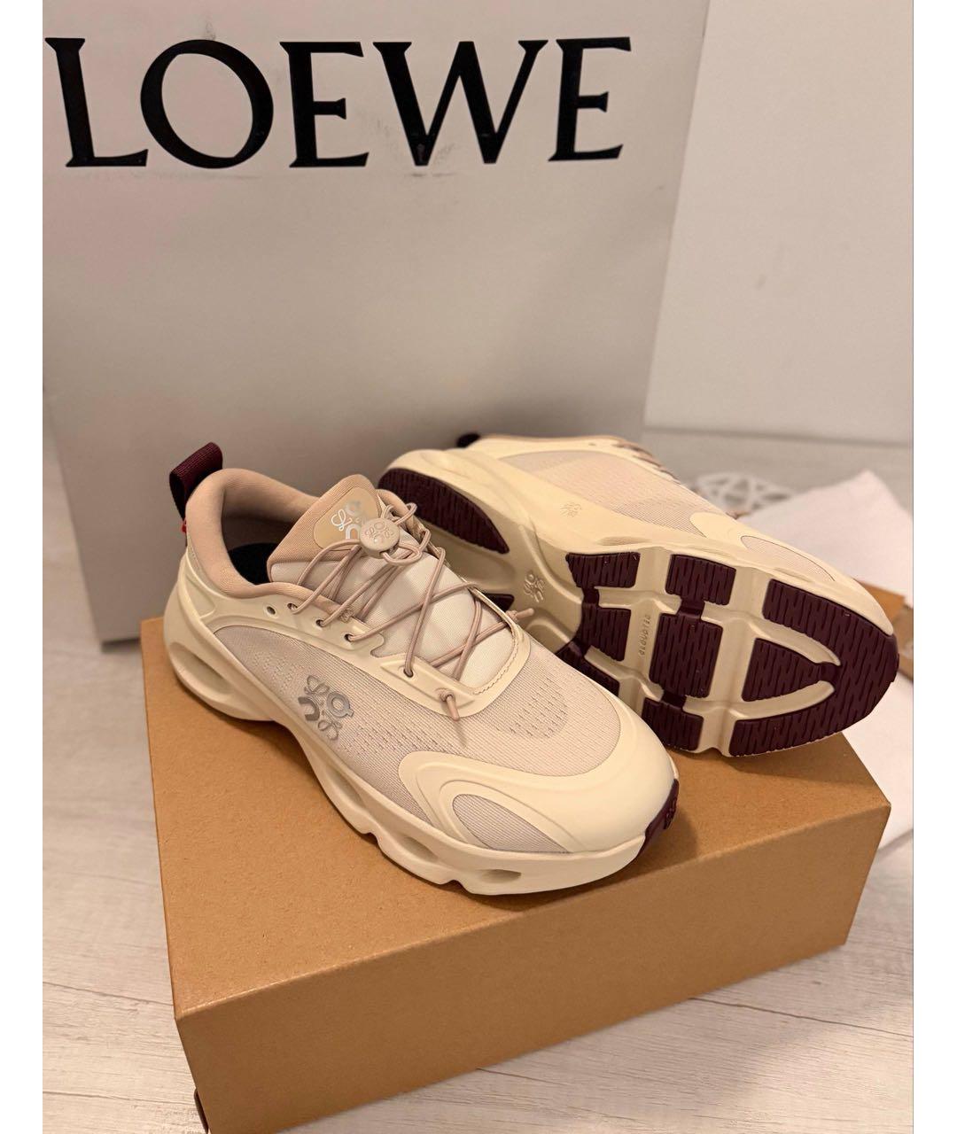 LOEWE Бежевые текстильные кроссовки, фото 4