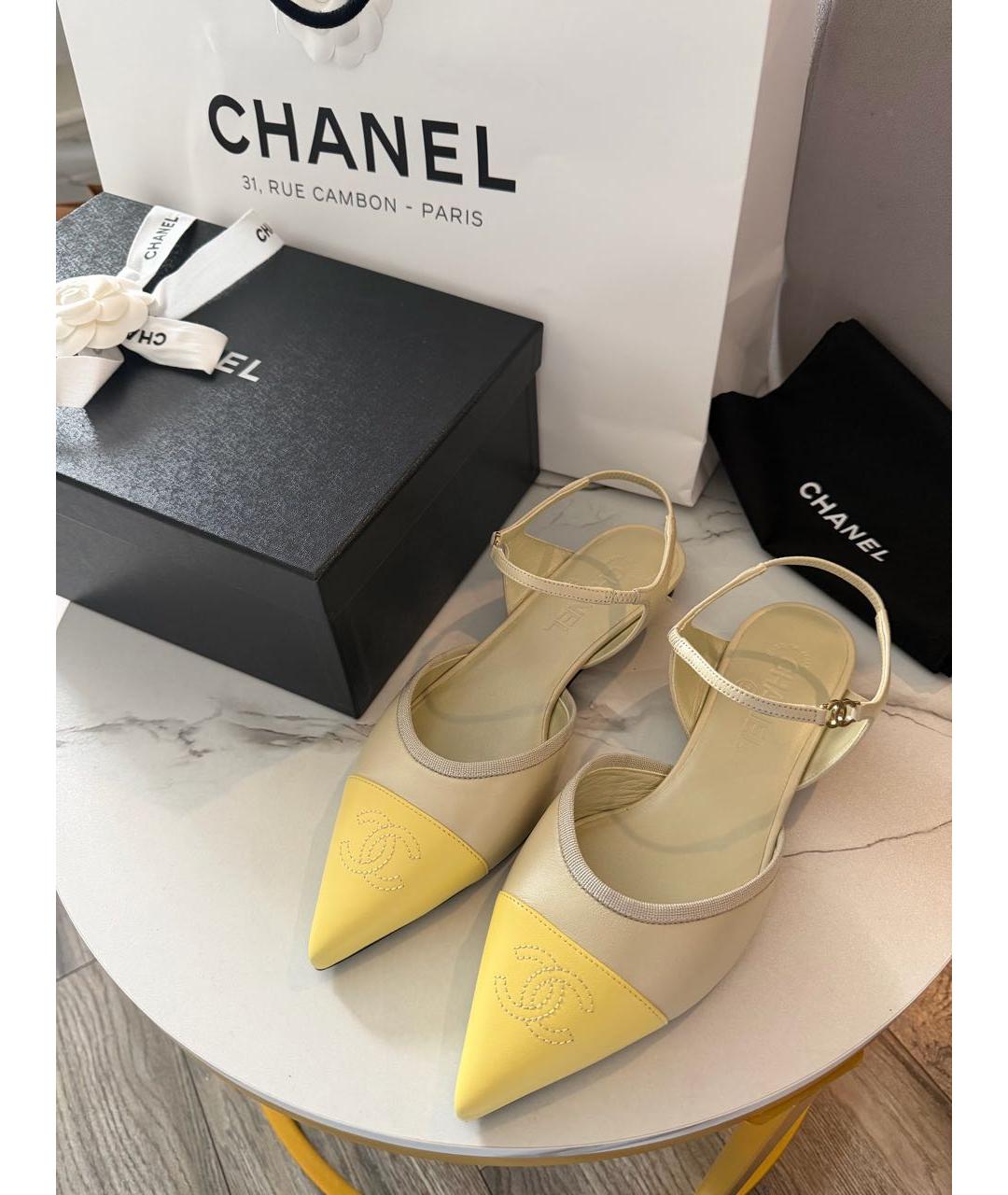 CHANEL Желтые кожаные туфли, фото 2