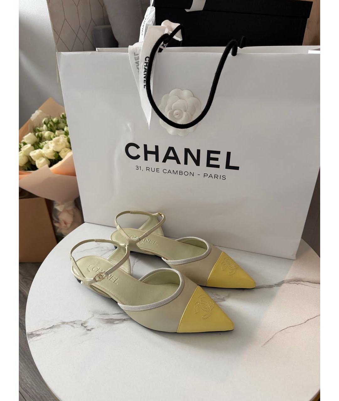 CHANEL Желтые кожаные туфли, фото 5