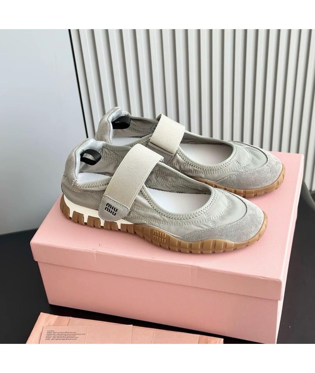 MIU MIU Серые текстильные балетки, фото 4