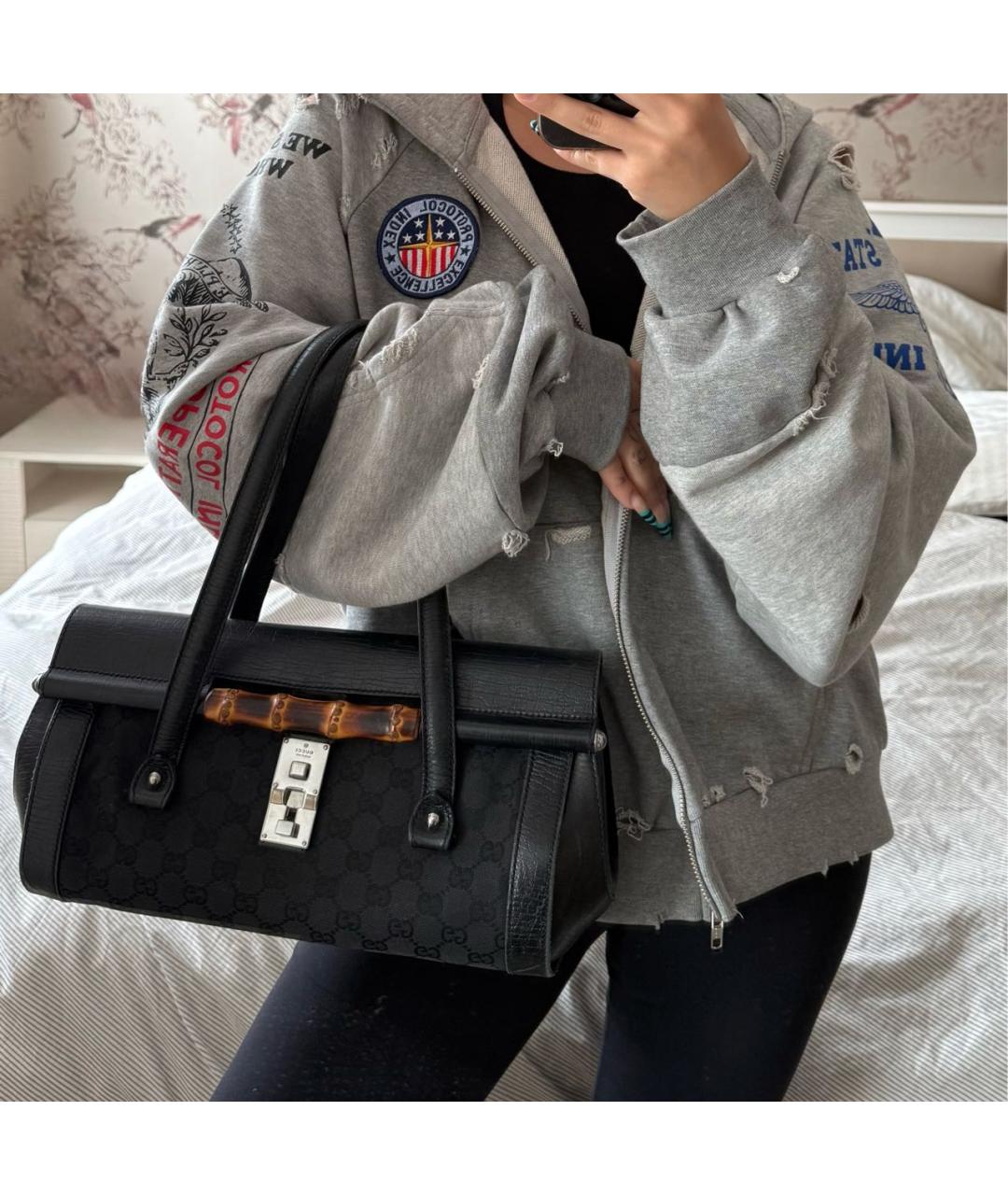 GUCCI Черная кожаная сумка с короткими ручками, фото 8