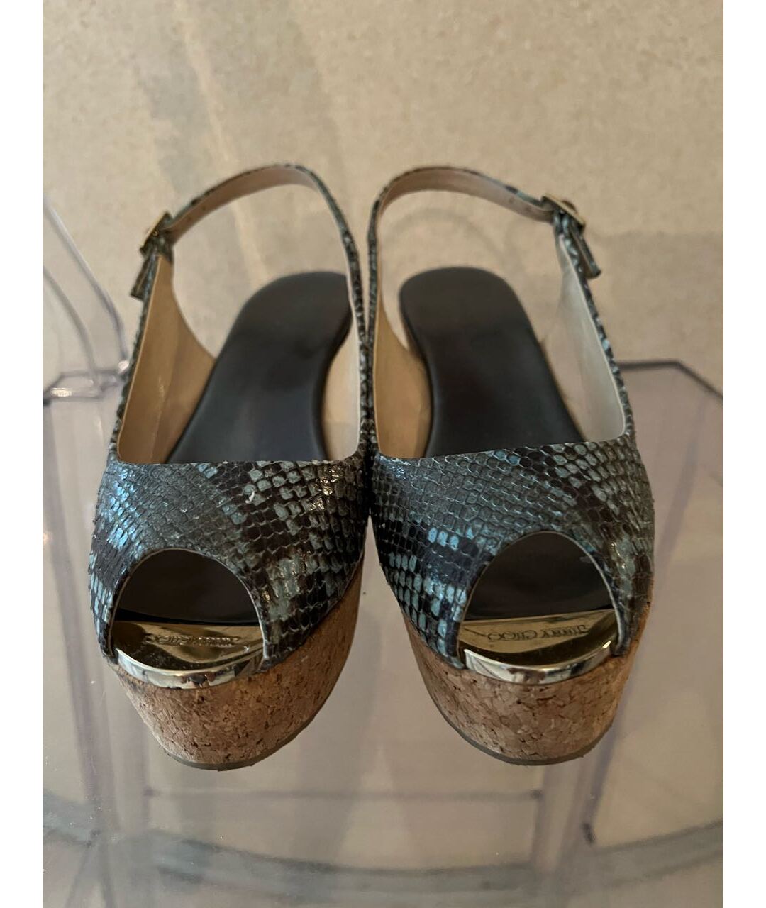 JIMMY CHOO Синие кожаные босоножки, фото 2