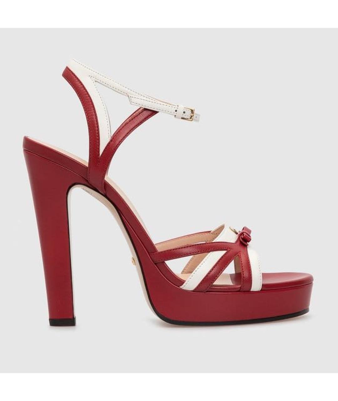 GUCCI Красные кожаные босоножки, фото 6