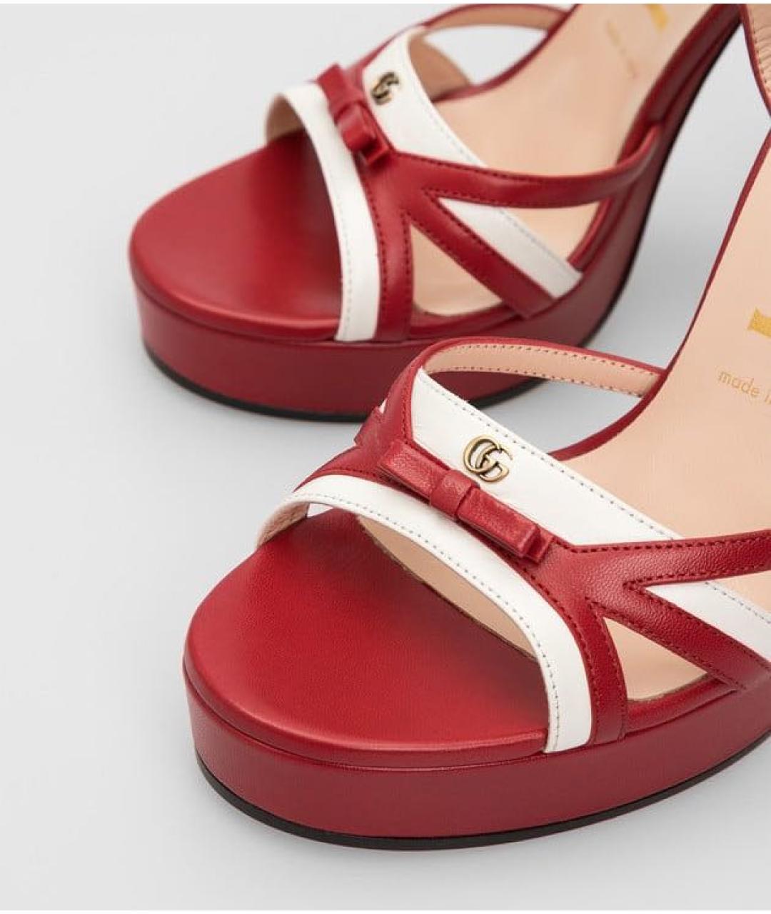GUCCI Красные кожаные босоножки, фото 4