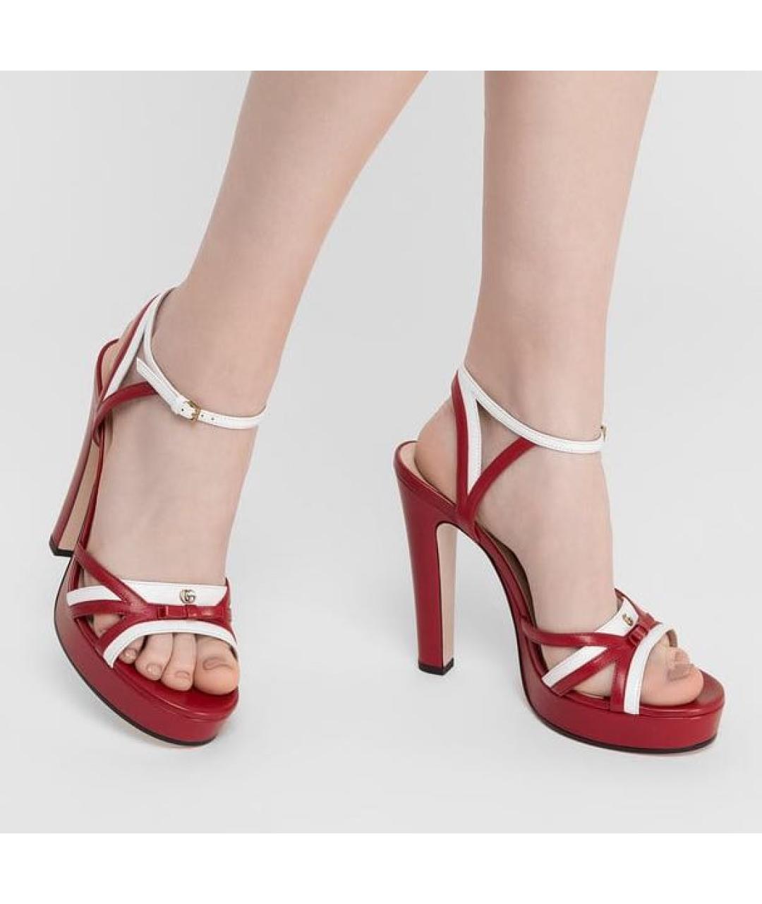 GUCCI Красные кожаные босоножки, фото 5
