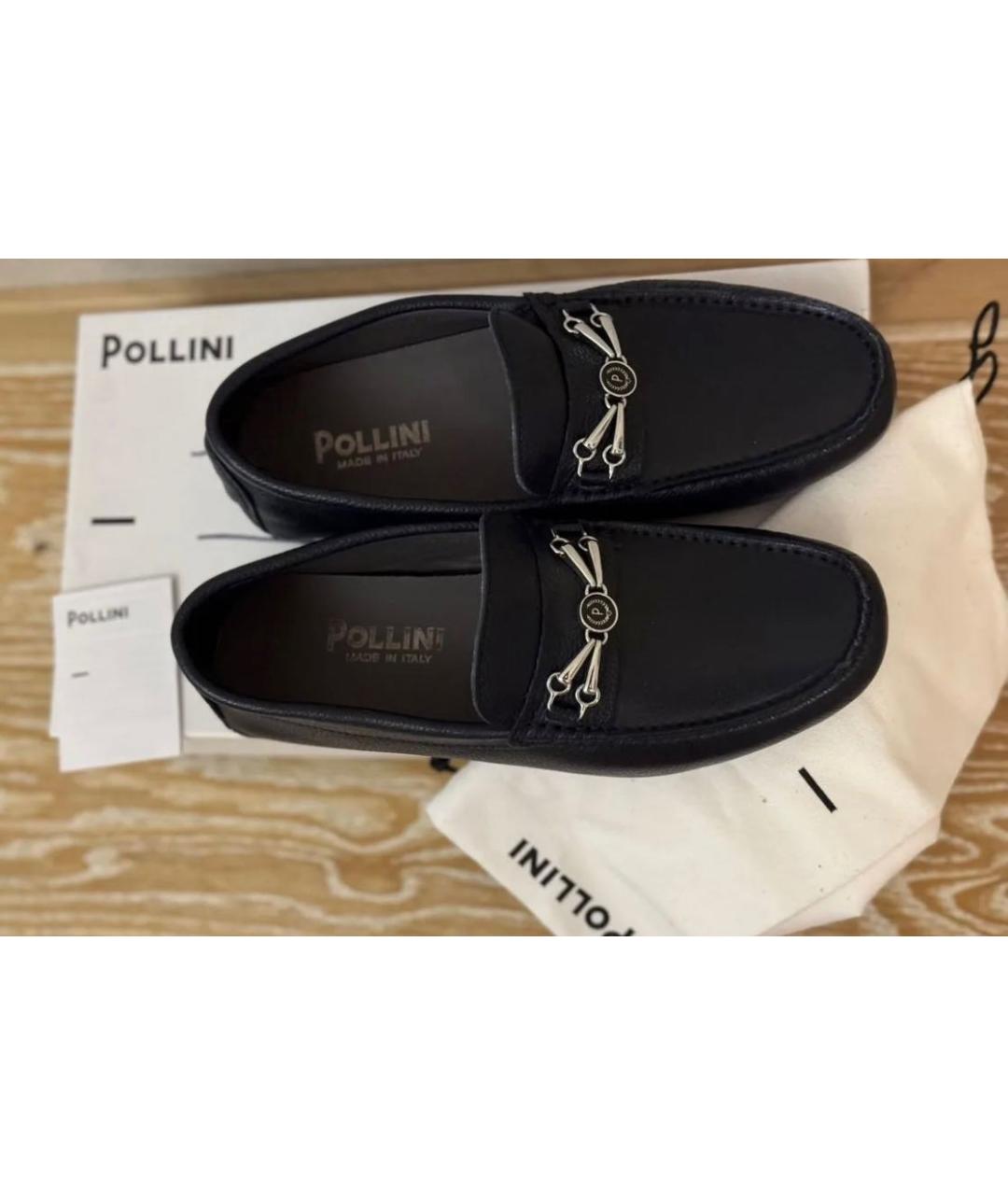 POLLINI Темно-синие кожаные мокасины, фото 3